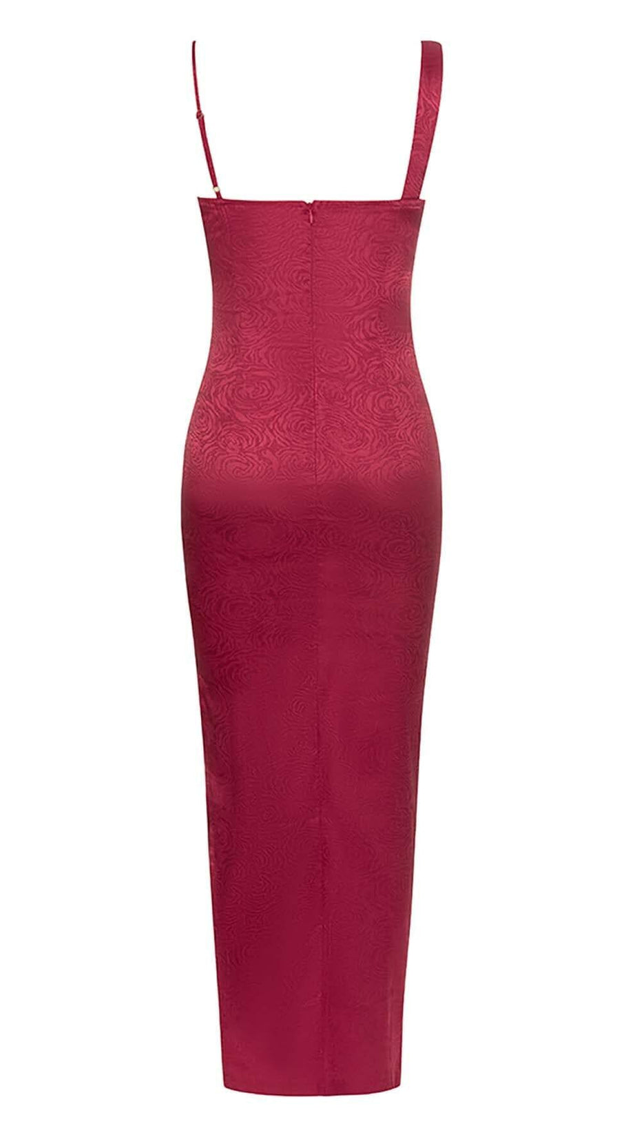 SATIN-MAXIKLEID MIT TRÄGERN IN RUBINROT