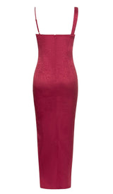 STRAP SATIN MAXI DRESS IN RUBY RED