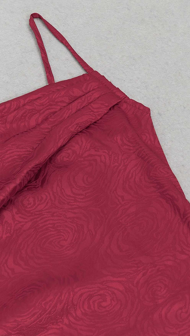 AIIZIE STRAP SATIN MAXI DRESS IN RUBY RED - product image