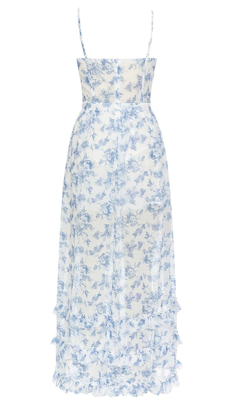 KORSETT-MAXIKLEID MIT TRÄGERN IN BLAU