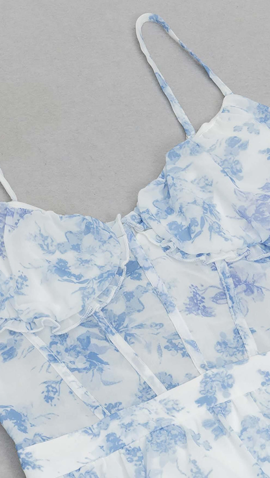 KORSETT-MAXIKLEID MIT TRÄGERN IN BLAU