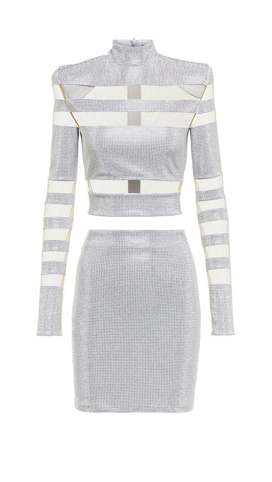 STRIPED RHINESTONE TWO PIECE SET IN SLIVER