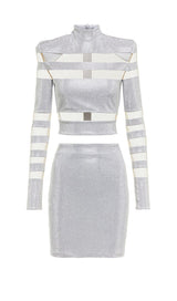 STRIPED RHINESTONE TWO PIECE SET IN SLIVER