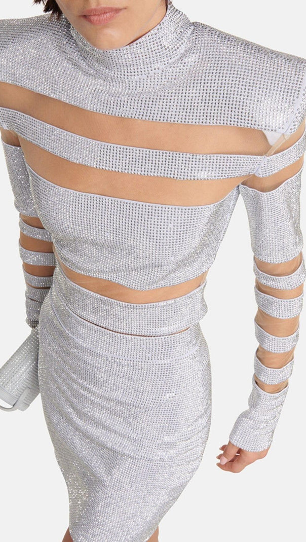 AIIZIE STRIPED RHINESTONE TWO PIECE SET IN SLIVER - product image