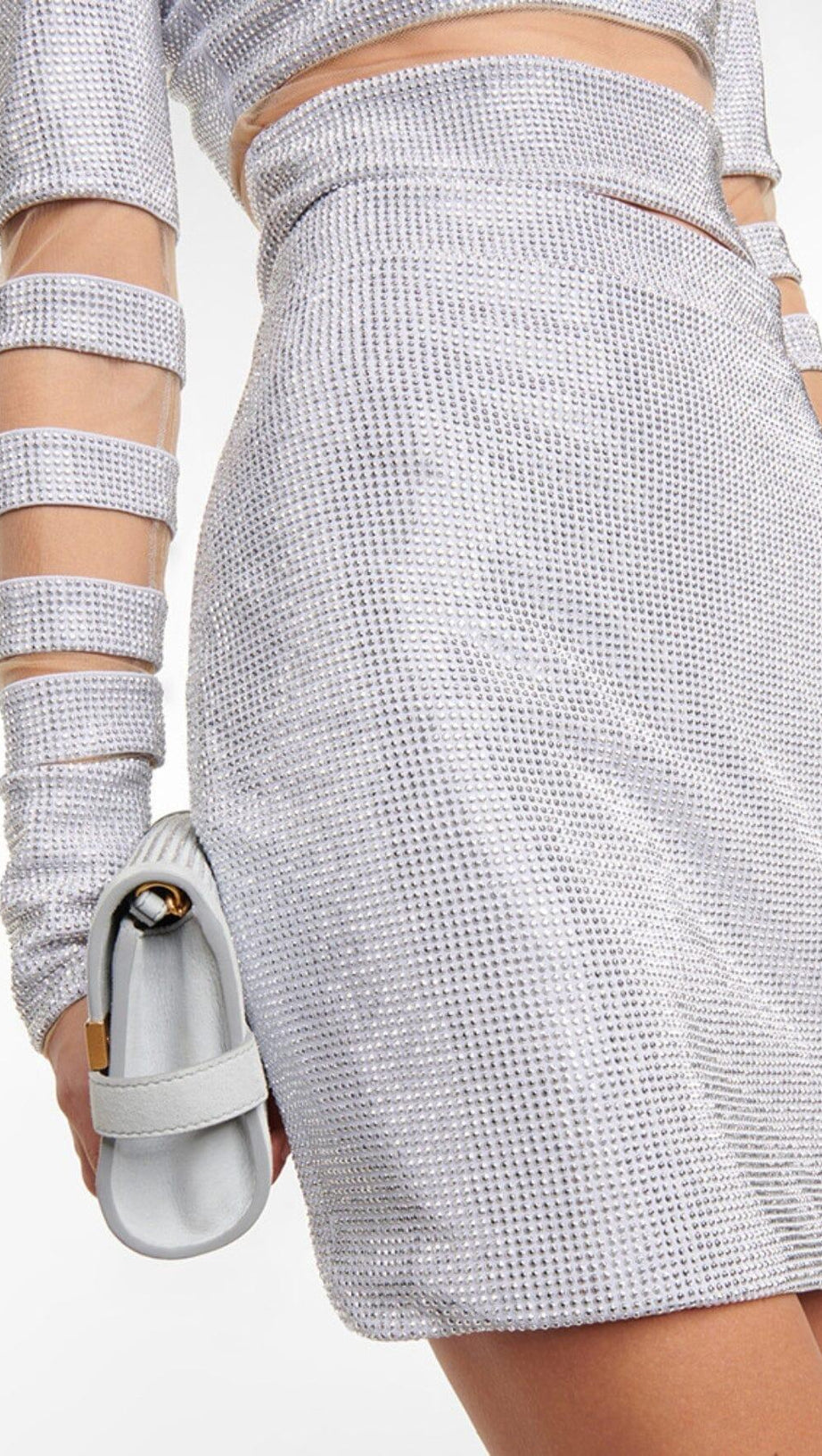 STRIPED RHINESTONE TWO PIECE SET IN SLIVER