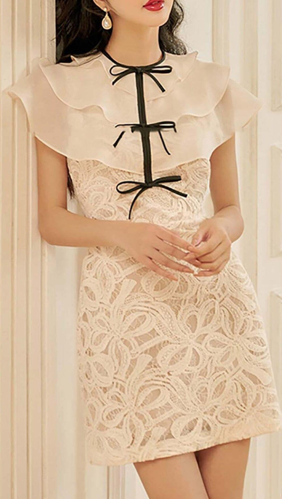 TIERED NECK MINI DRESS IN WHITE