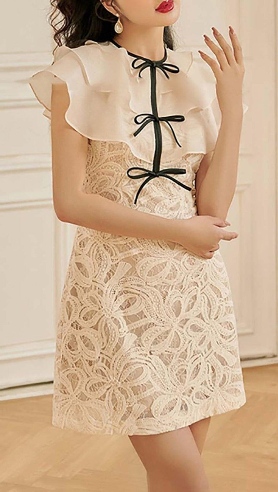 TIERED NECK MINI DRESS IN WHITE