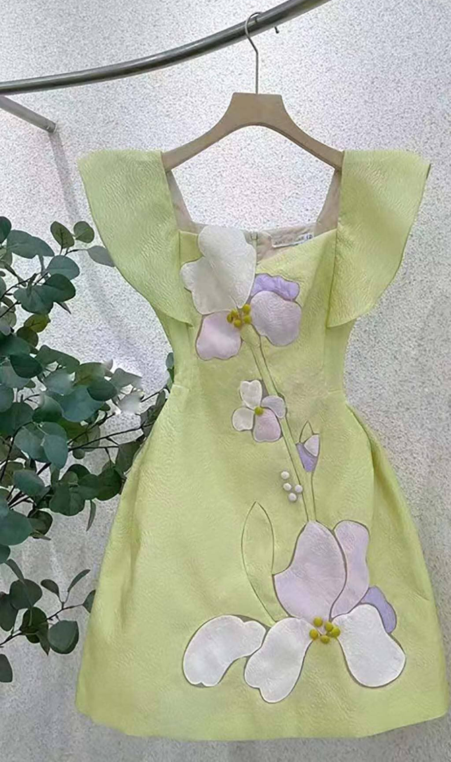 3D FLOWER BUTTERFLY SLEEVE MINI DRESS IN MINT