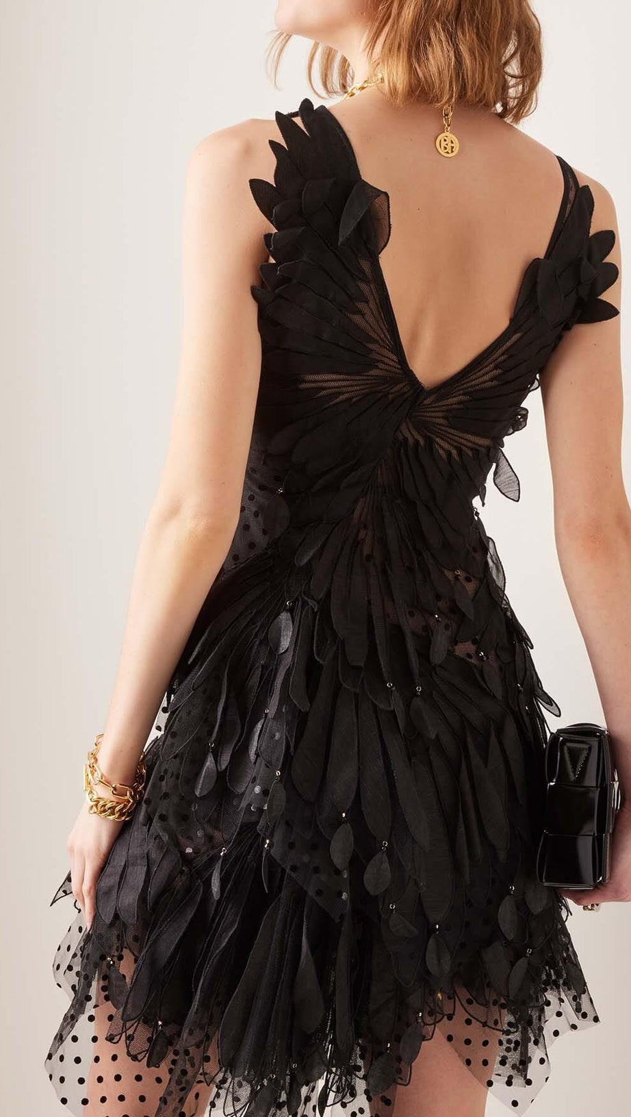 APPLIQUÉD TULLE MINI DRESS IN BLACK