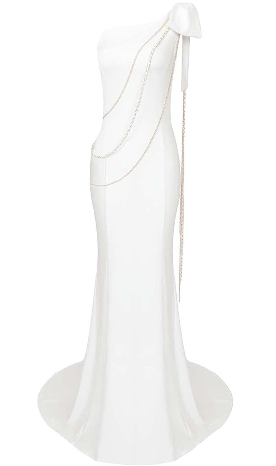 ASYMMETRIC CHAIN MAXI DRESS IN SNOWY
