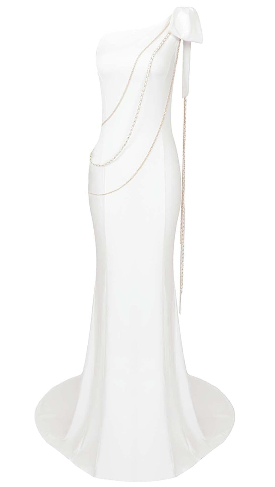 ASYMMETRIC CHAIN MAXI DRESS IN SNOWY