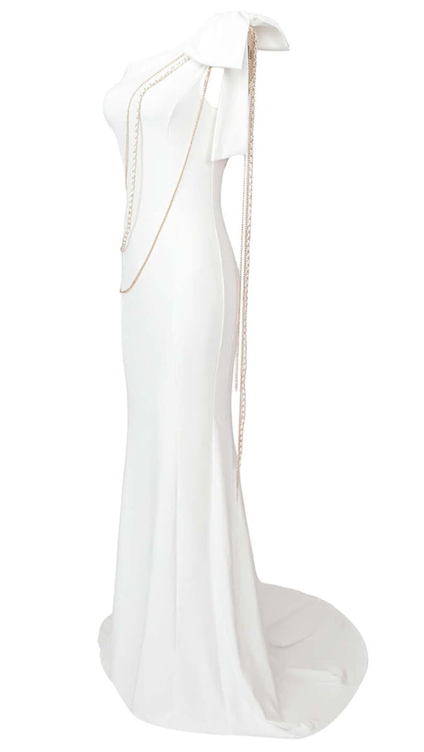 AIIZIE ASYMMETRIC CHAIN MAXI DRESS IN SNOWY - product image