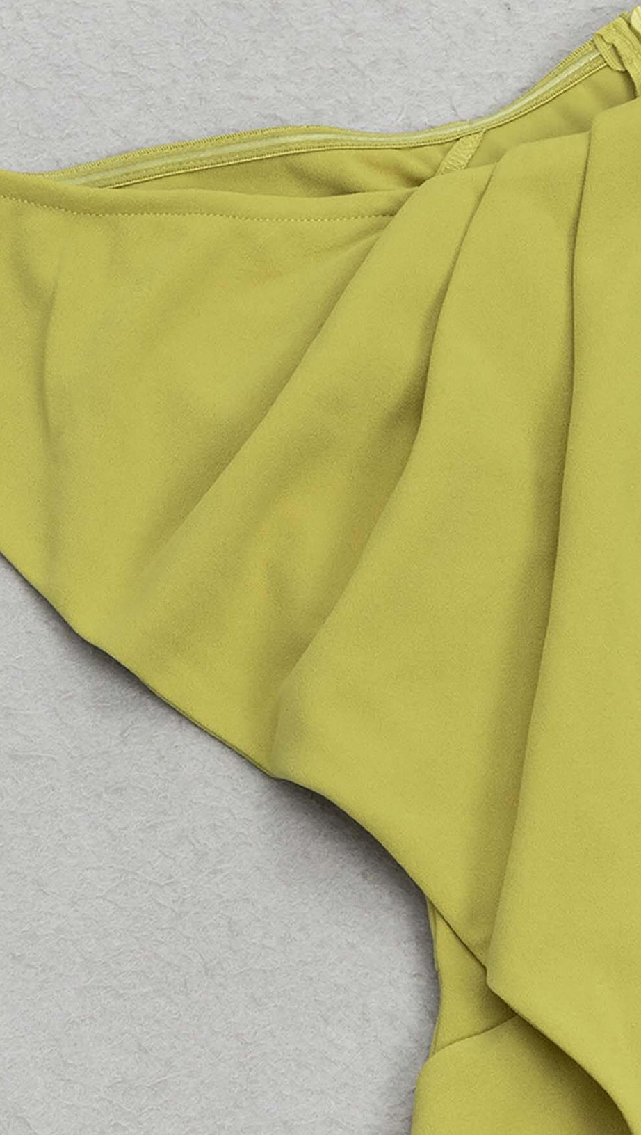 ASYMMETRICAL NECK RUFFLE MINI DRESS IN GREEN