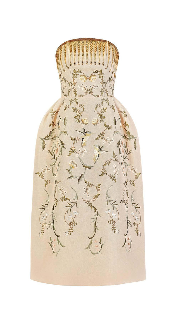 AIIZIE BANDEAU PRINTED JUNGLE MIDI DRESS IN BEIGE - product image