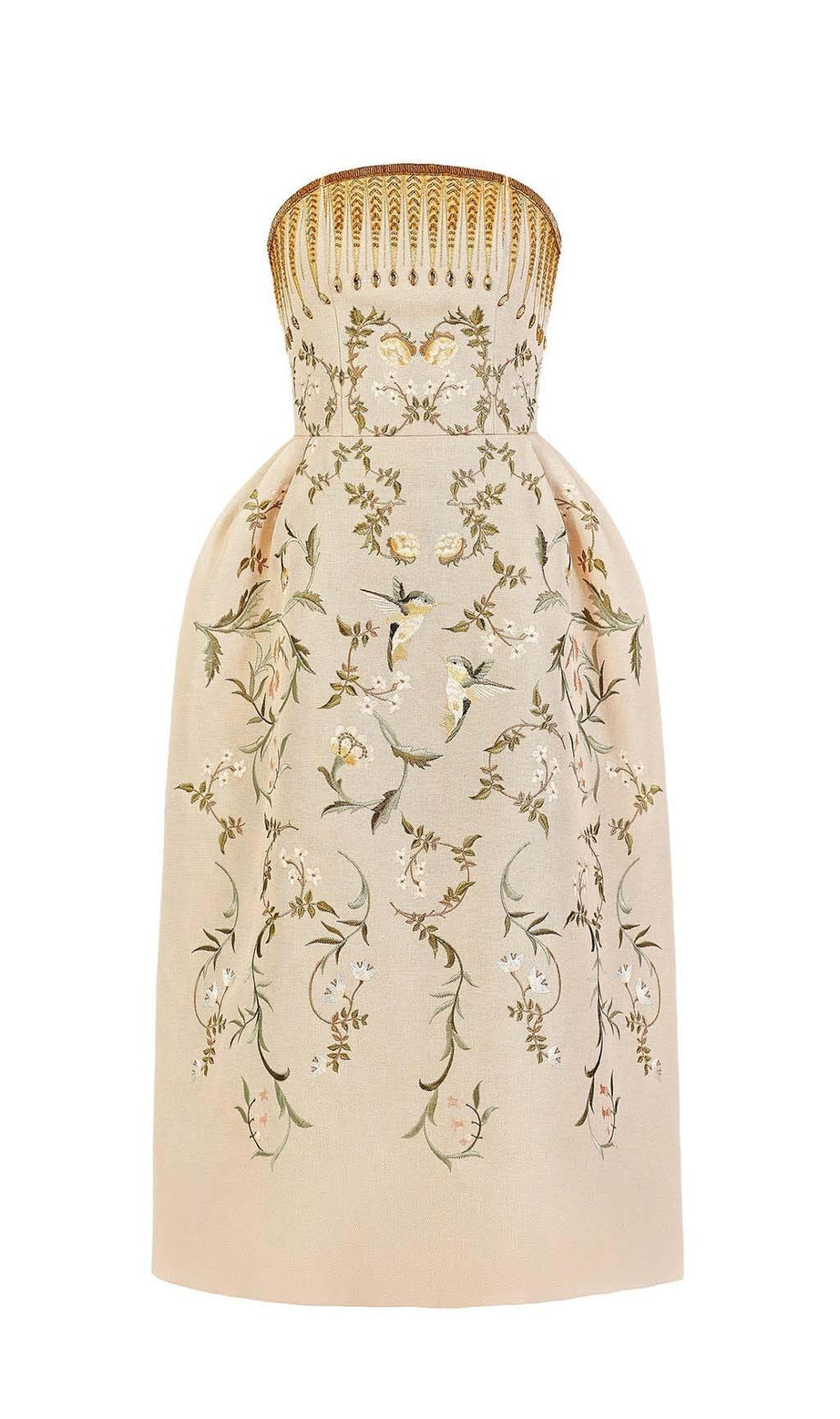 BANDEAU PRINTED JUNGLE MIDI DRESS IN BEIGE