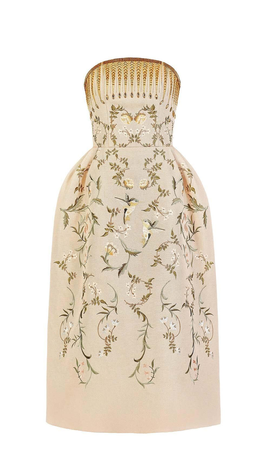 BANDEAU PRINTED JUNGLE MIDI DRESS IN BEIGE