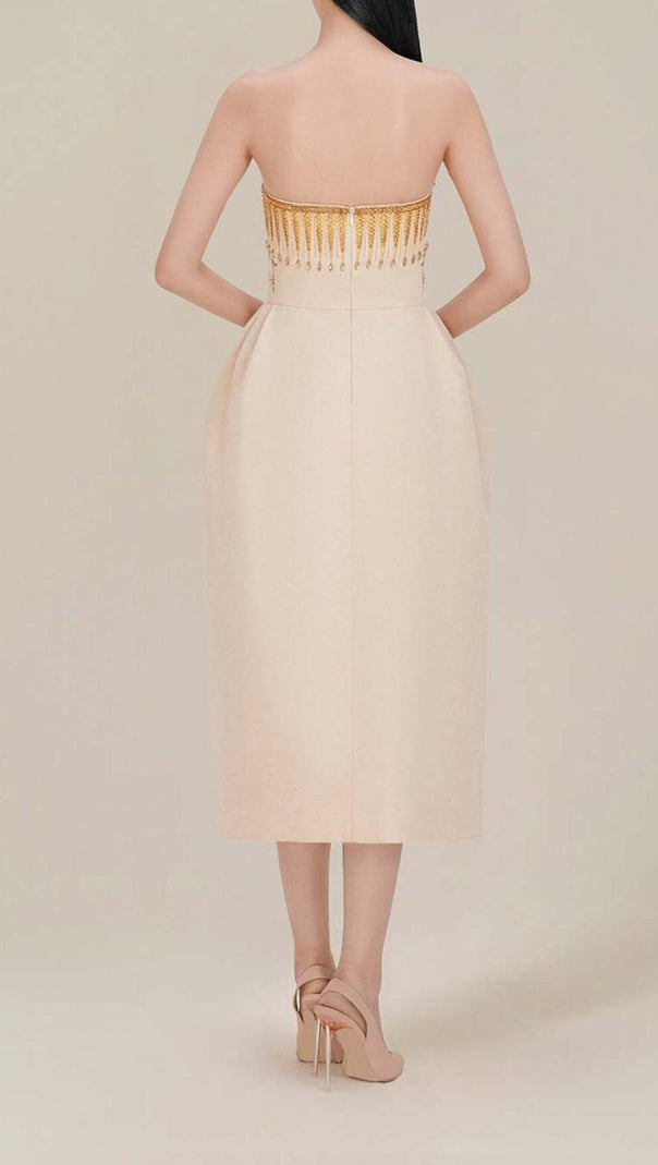 AIIZIE BANDEAU PRINTED JUNGLE MIDI DRESS IN BEIGE - product image