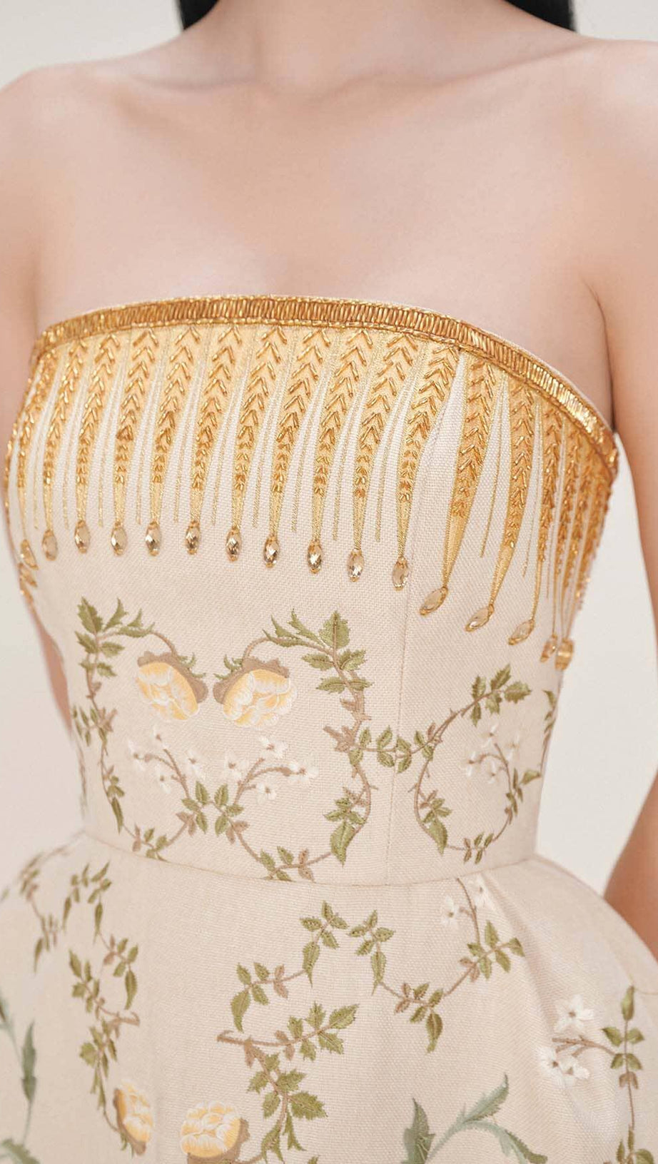 BANDEAU PRINTED JUNGLE MIDI DRESS IN BEIGE