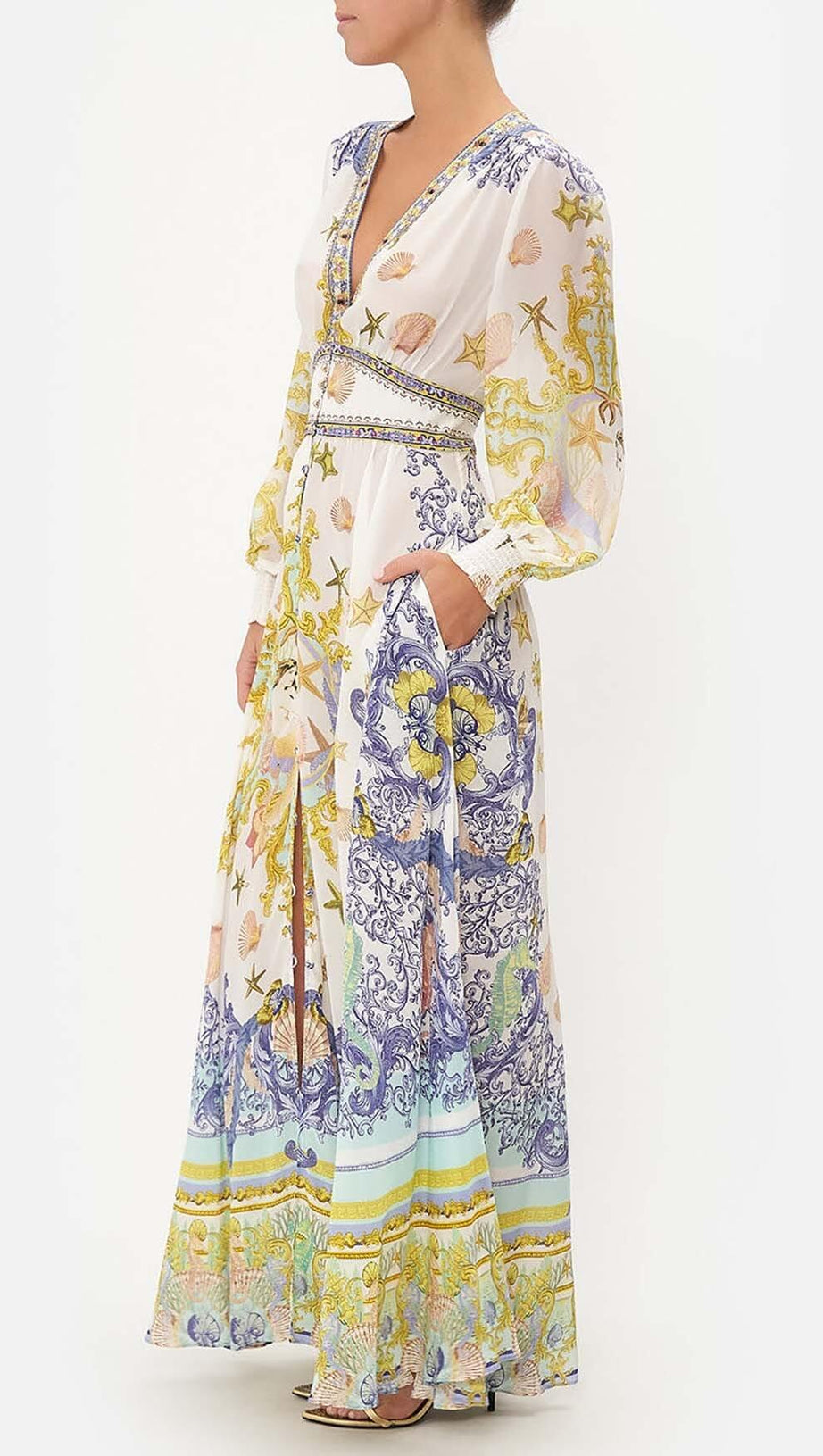 BAROQUE PRINT BUTTON MAXI DRESS