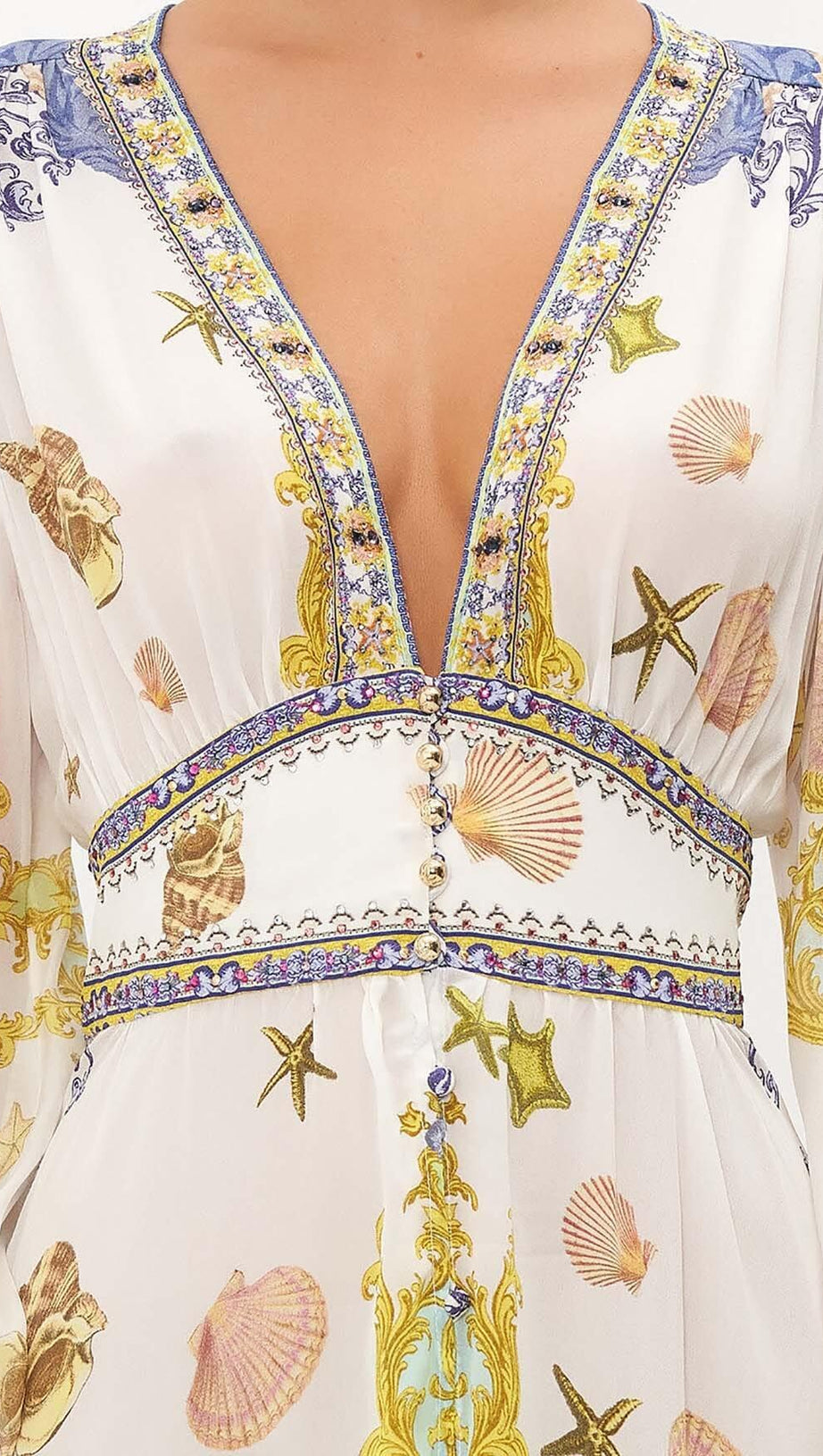 BAROQUE PRINT BUTTON MAXI DRESS