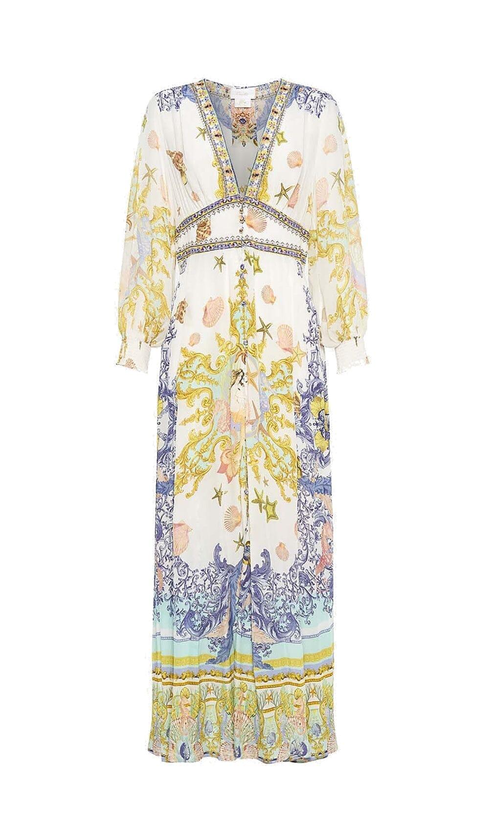 MAXIKLEID MIT BAROCKDRUCK UND KNOPF
