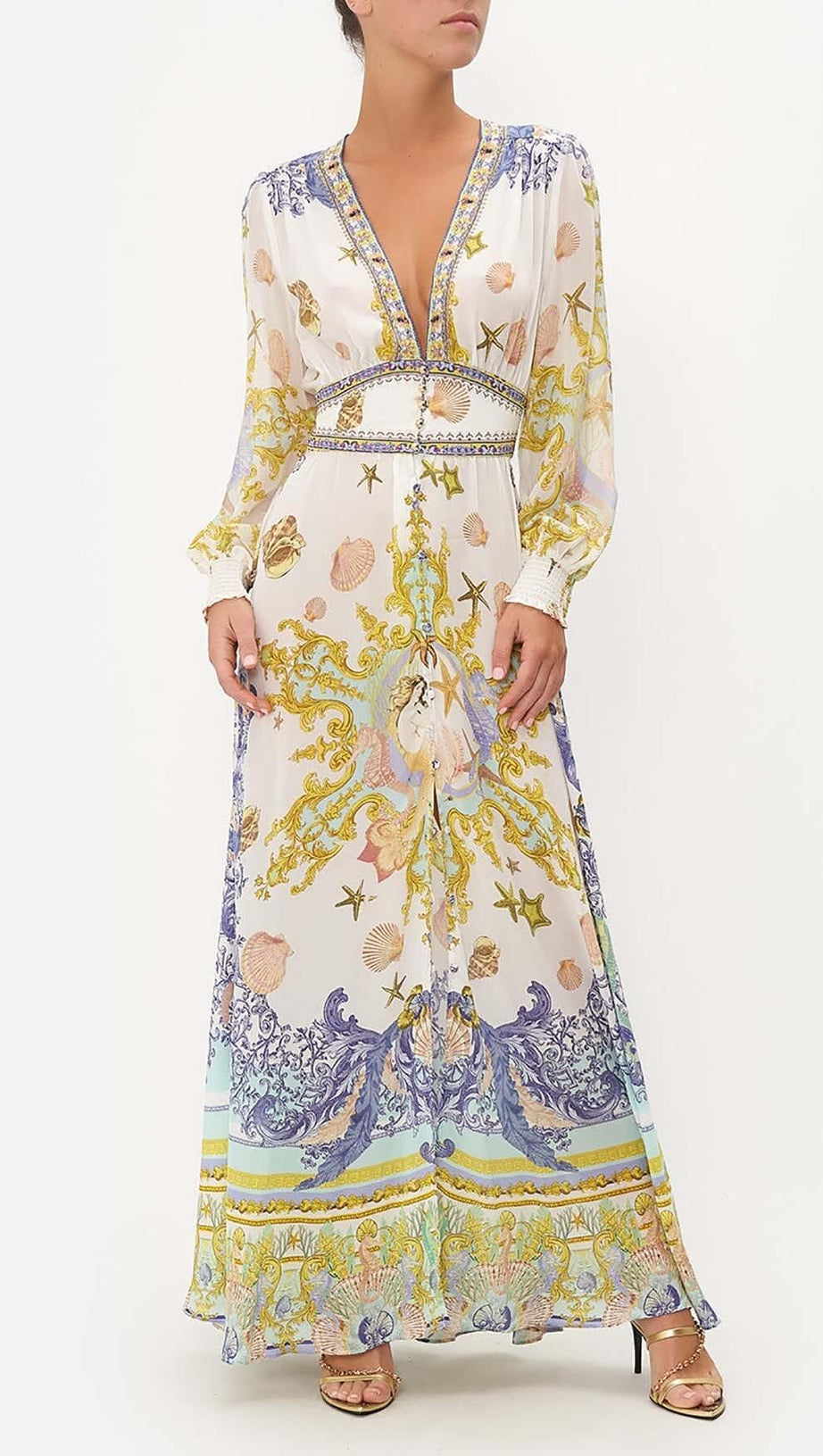 BAROQUE PRINT BUTTON MAXI DRESS