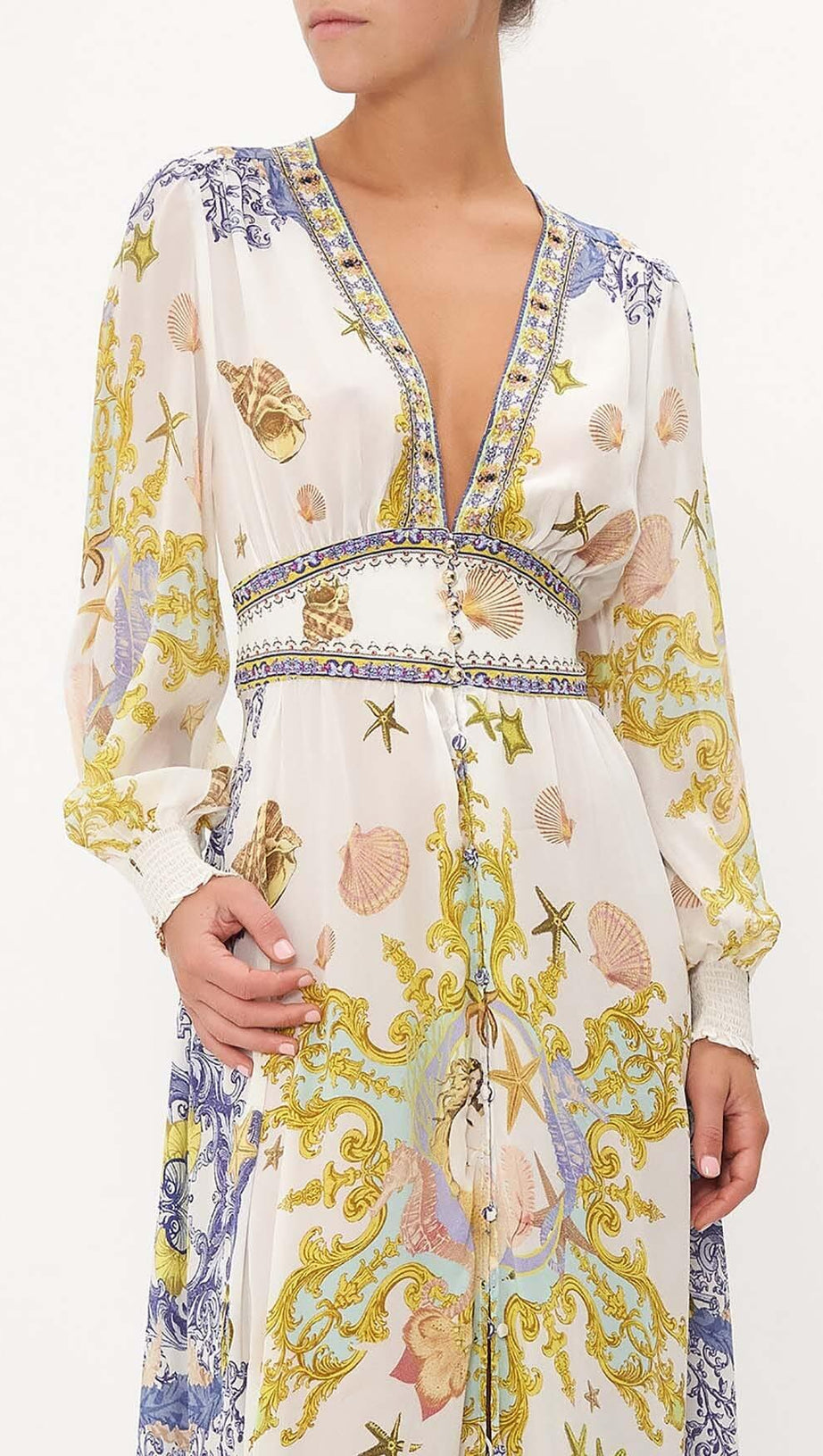 BAROQUE PRINT BUTTON MAXI DRESS