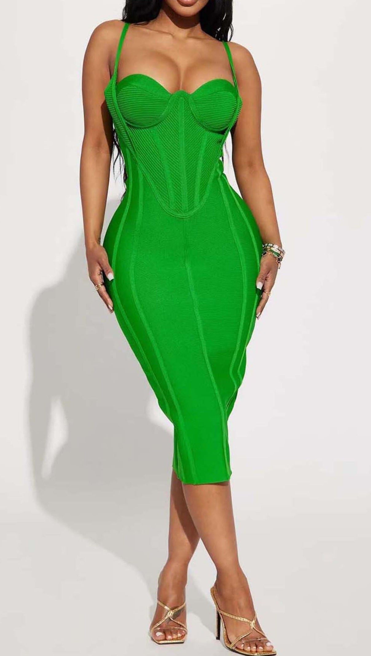 AIIZIE BODYCON BANDAGE MIDI DRESS IN GREEN - product image
