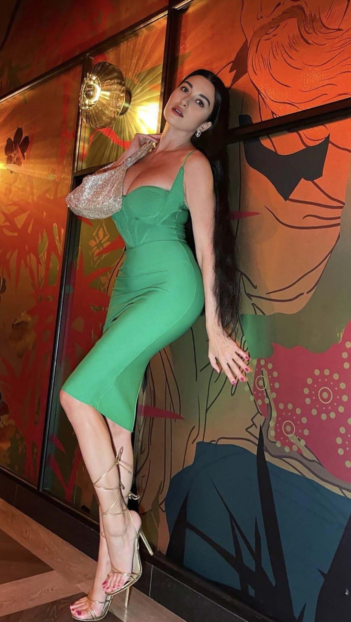 AIIZIE BODYCON BANDAGE MIDI DRESS IN GREEN - product image