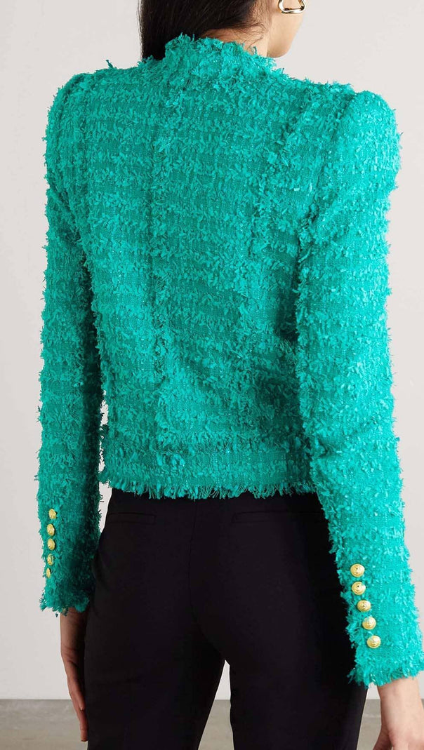 AIIZIE COTTON-BLEND TWEED JACKET IN GREEN - product image