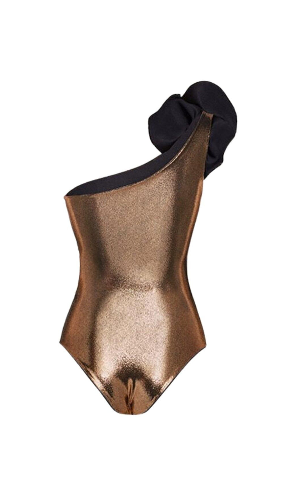 BADEANZUG MIT DIAGONALEM CUTOUT UND BLUMEN IN GOLD