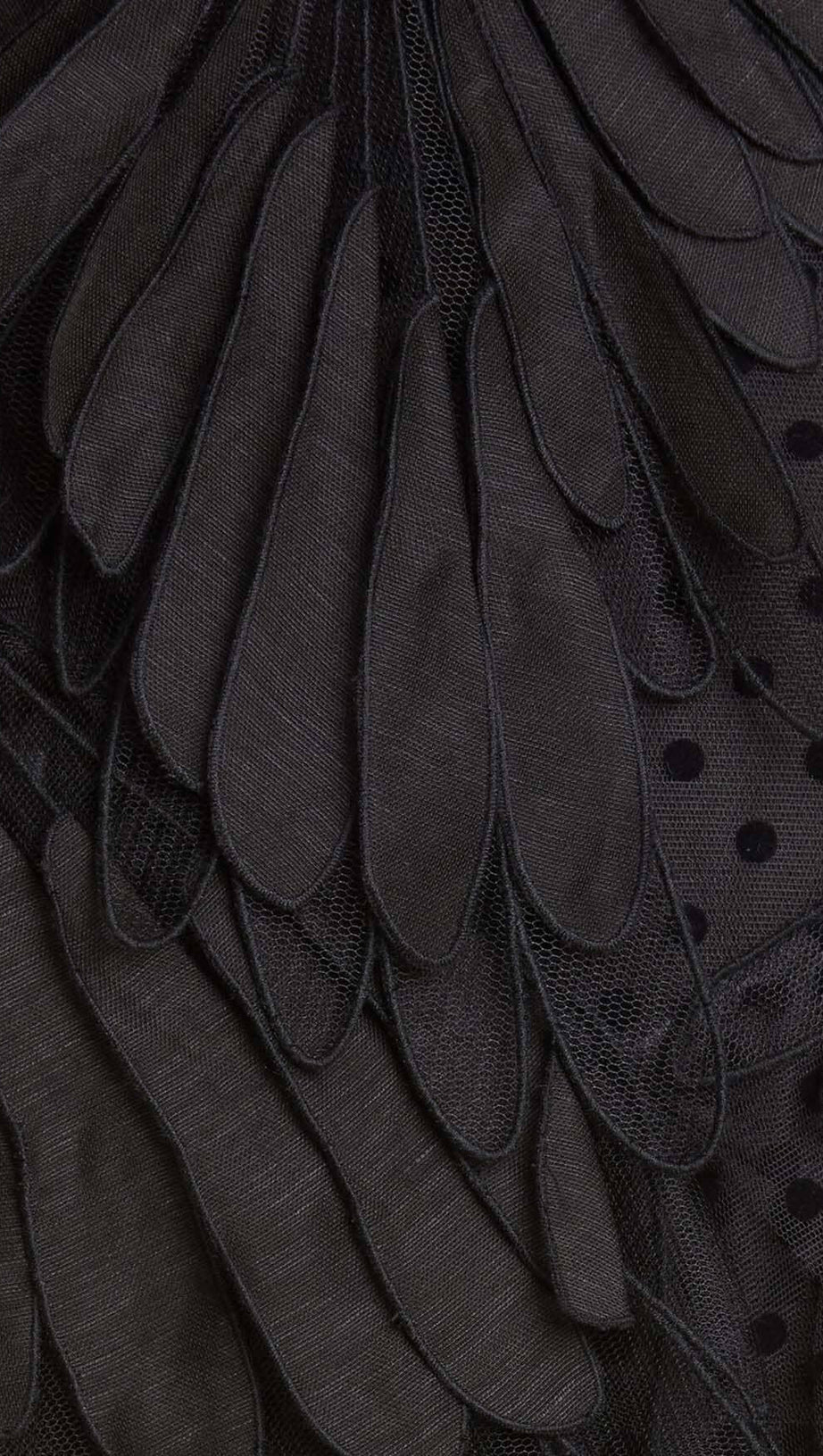 FEATHER V-NECK FLUTED MIDI DRESS IN BLACK