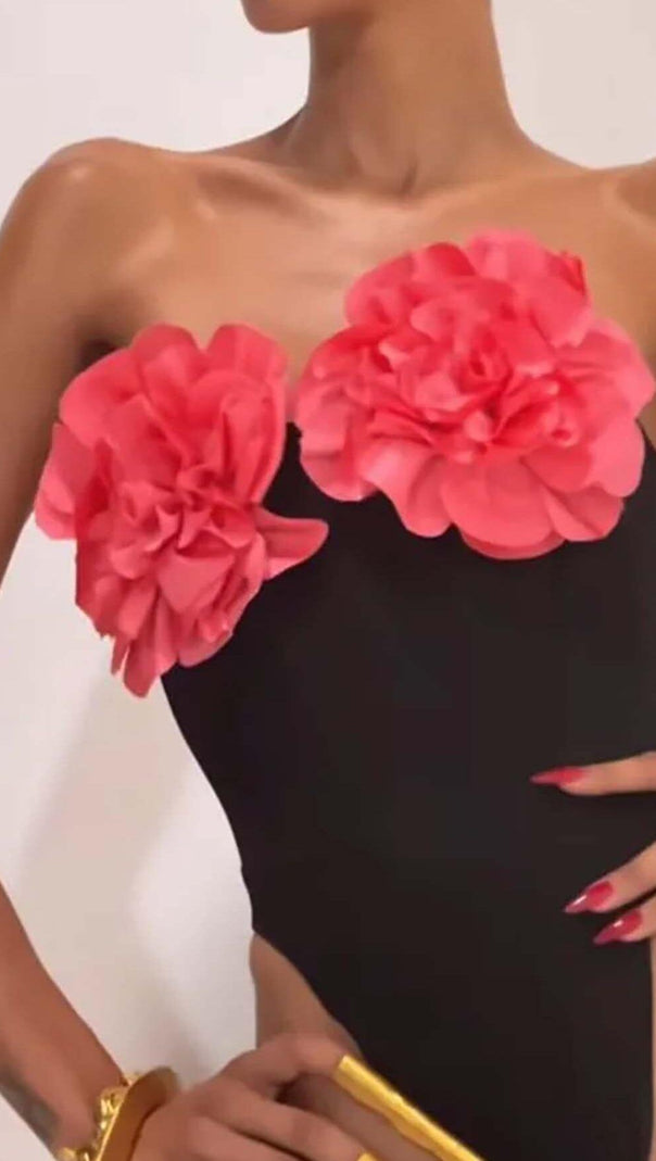 AIIZIE FLORAL APPLIQUÉD CORSET SWIMSUIT IN BLACK - product image