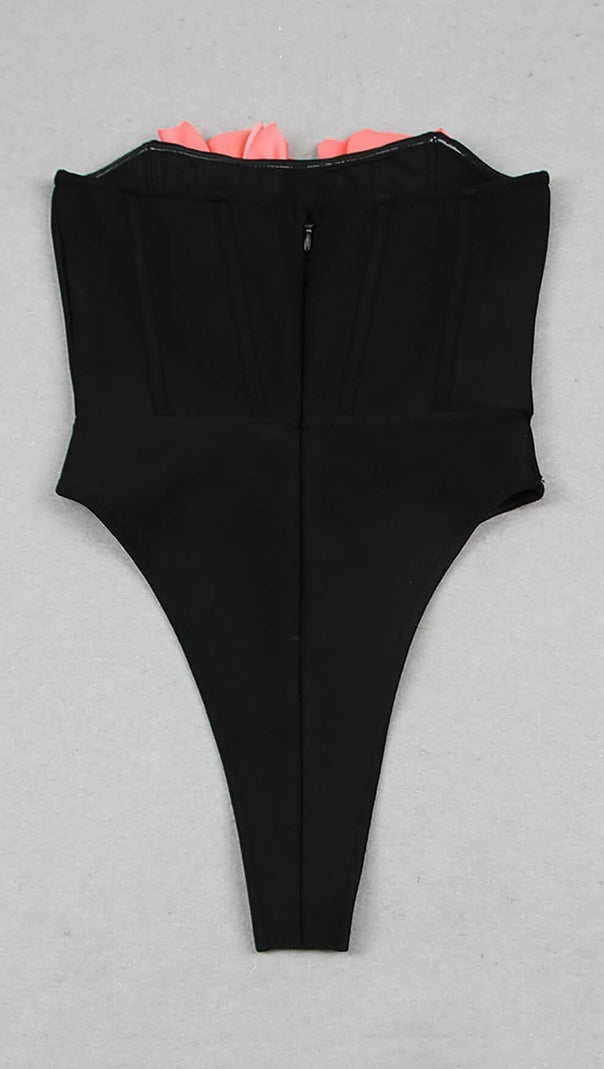 AIIZIE FLORAL APPLIQUÉD CORSET SWIMSUIT IN BLACK - product image