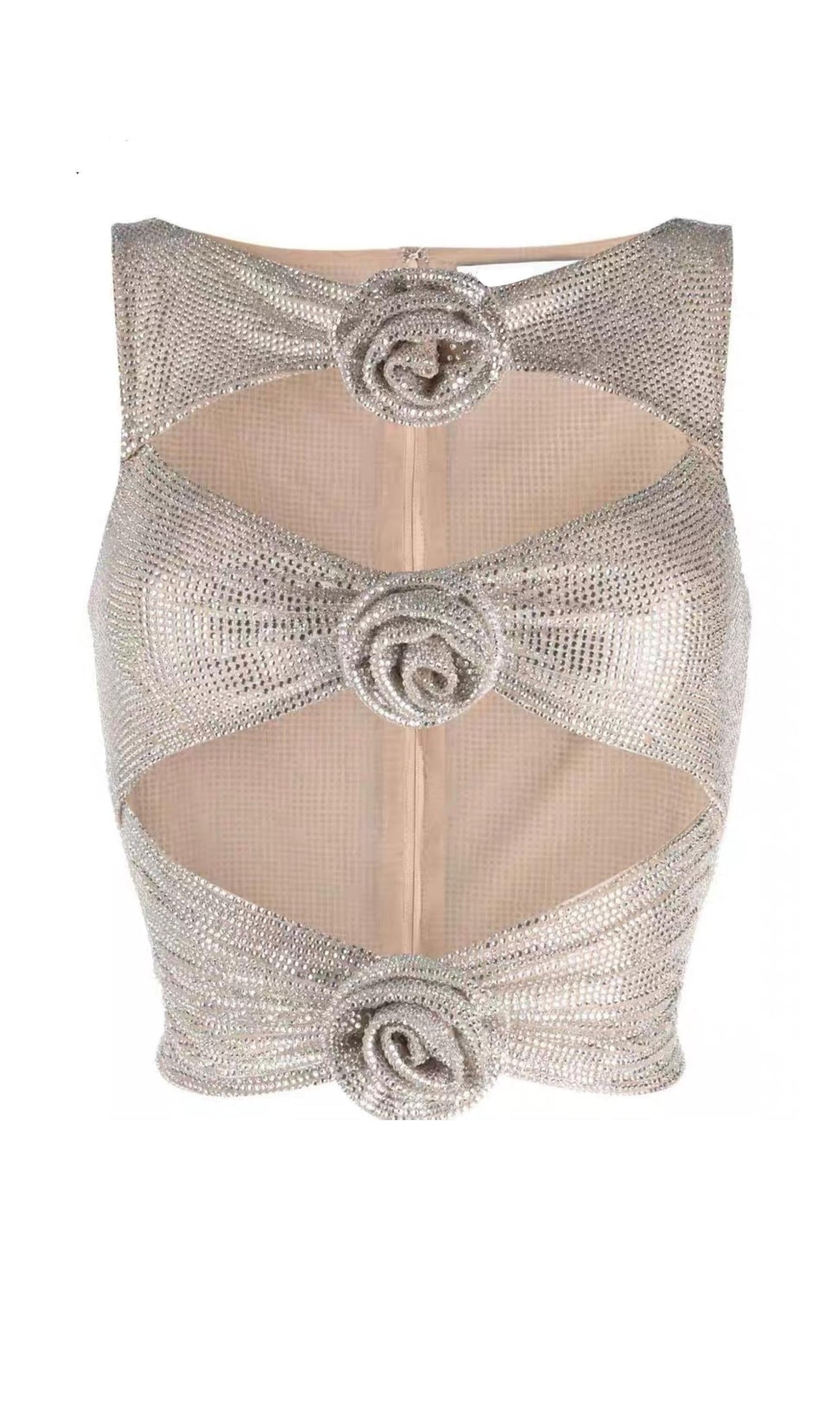 ANZUG MIT BLUMEN- UND KRISTALLVERZIERUNG IN METALLIC-SILBER