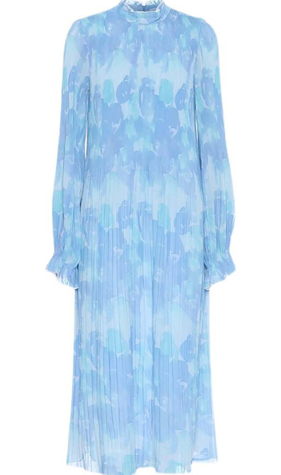 ABITO MIDI PLISSETTATO CON STAMPA FLOREALE BLU