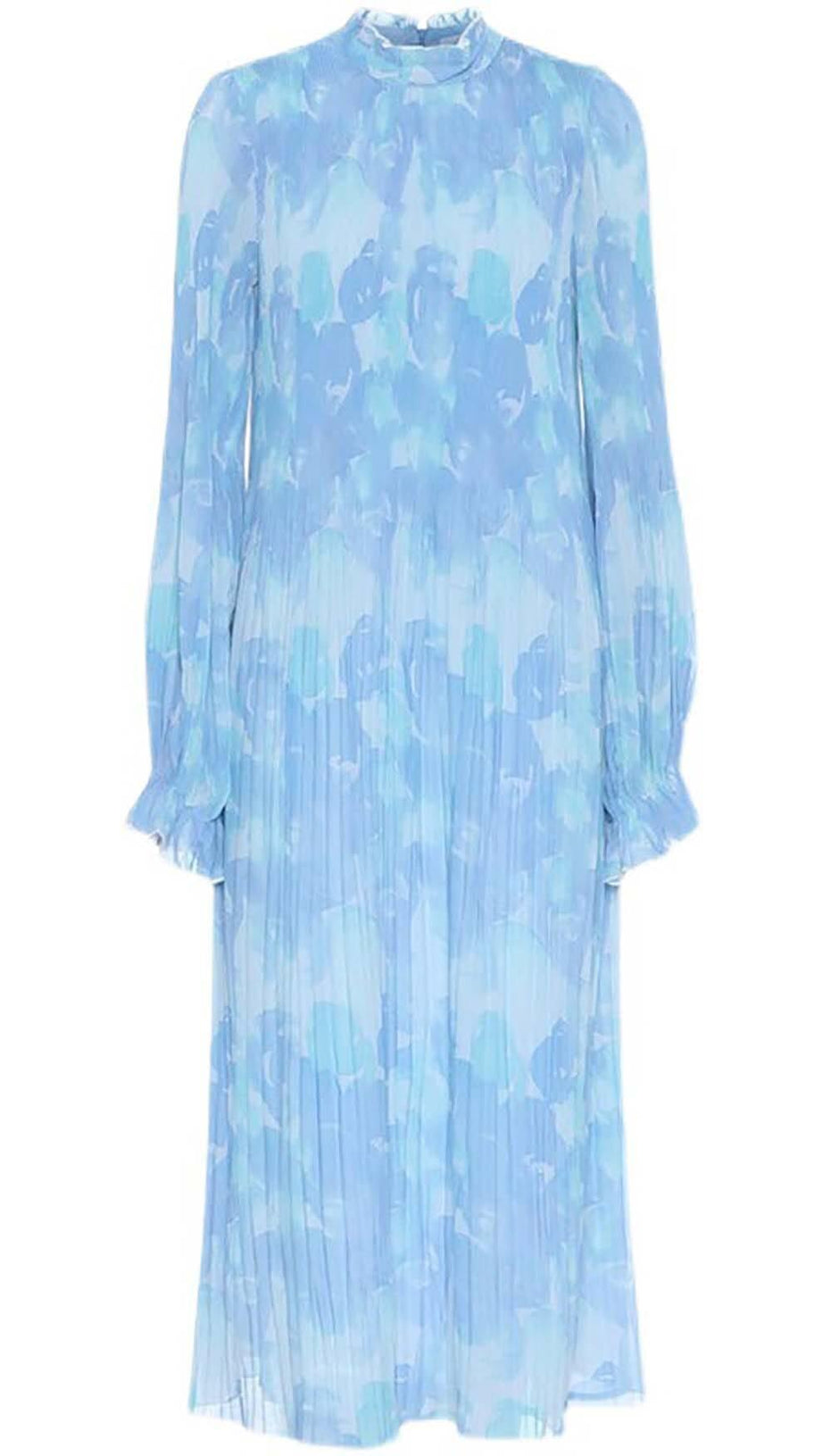 FLORAL PRINT PLEATED MIDI DRESS IN BLUE
