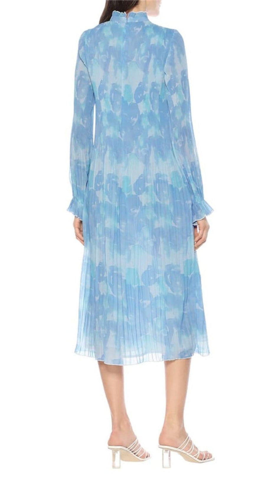 ABITO MIDI PLISSETTATO CON STAMPA FLOREALE BLU