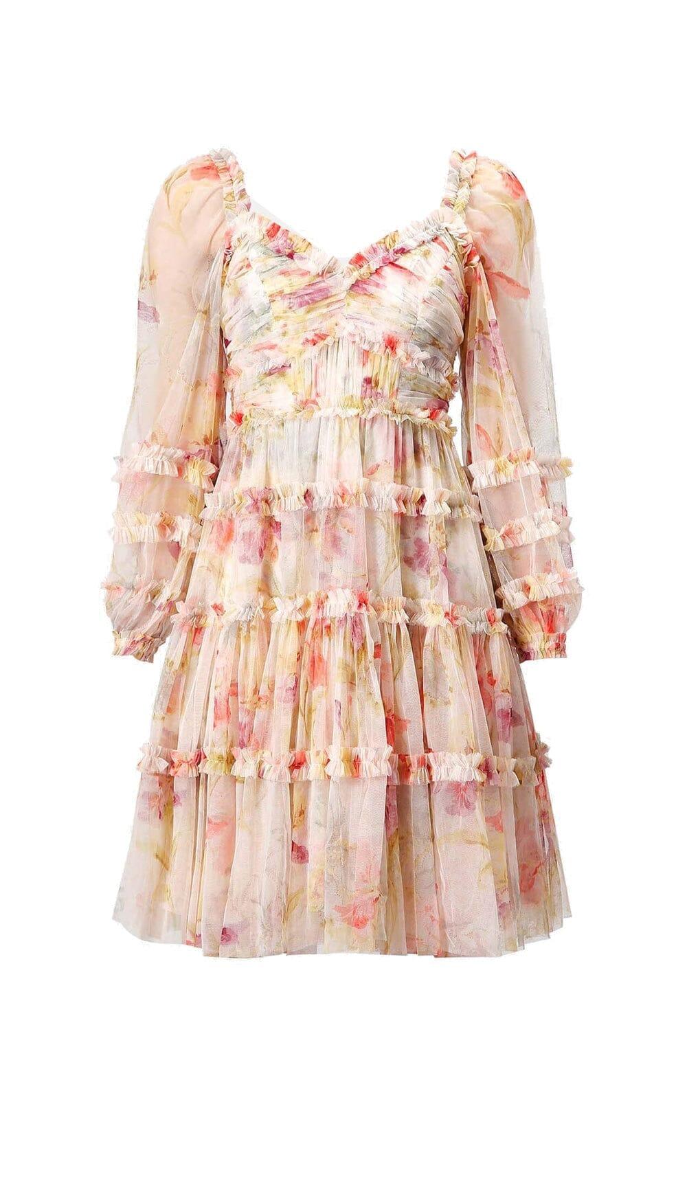 ABITO MIDI CON VOLANT E STAMPA FLOREALE