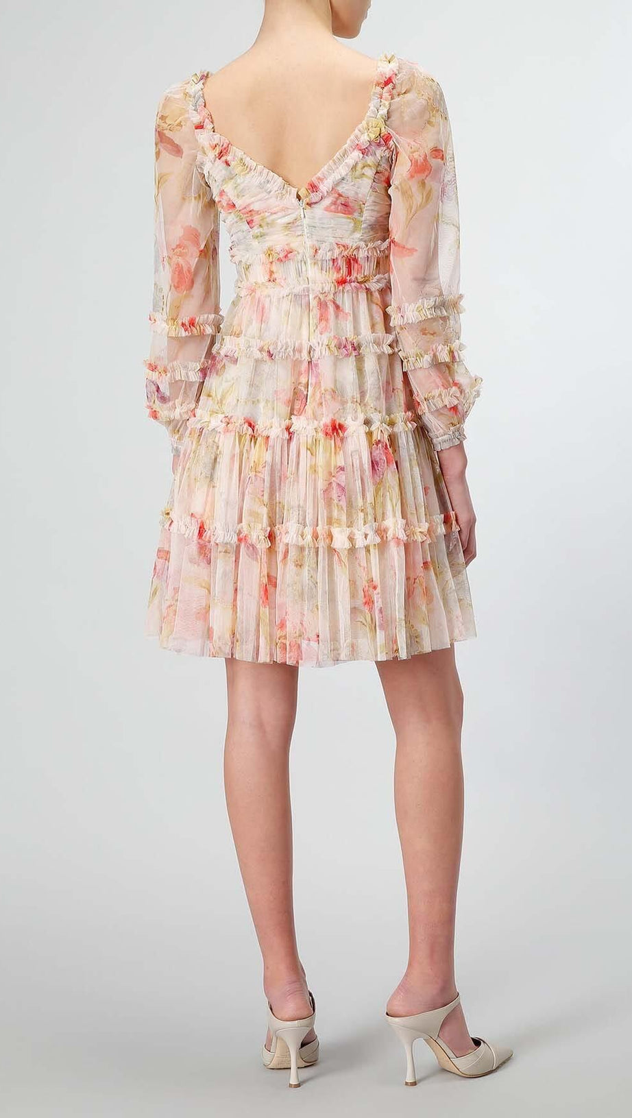 ABITO MIDI CON VOLANT E STAMPA FLOREALE