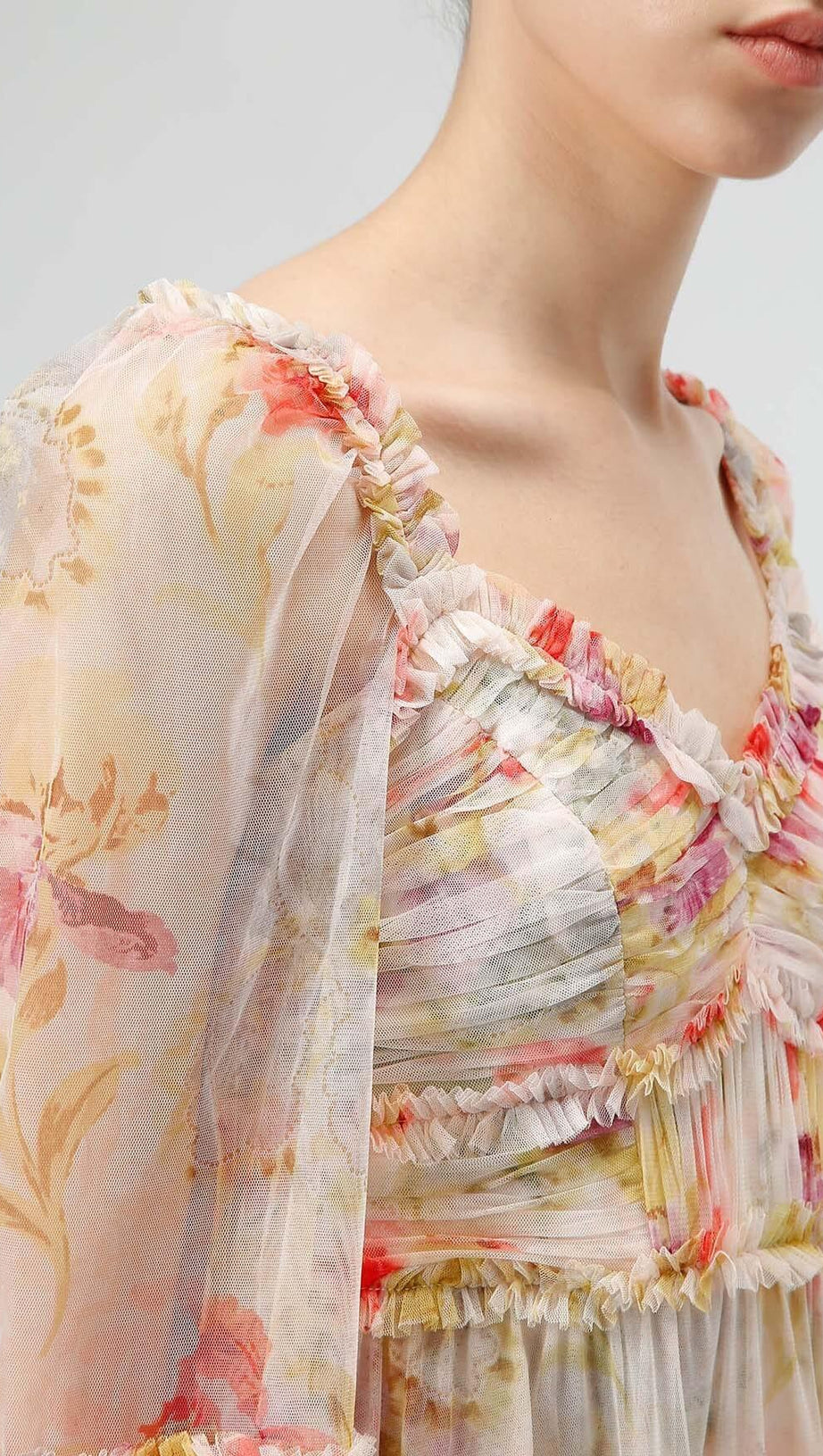 ABITO MIDI CON VOLANT E STAMPA FLOREALE