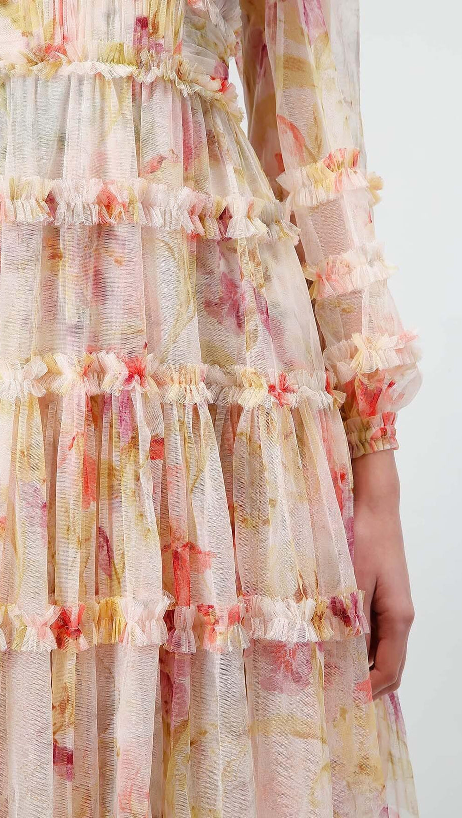 ABITO MIDI CON VOLANT E STAMPA FLOREALE