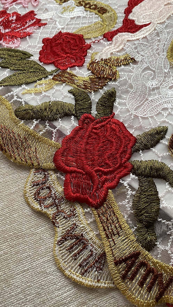 AIIZIE FLOWER EMBROIDERY THREADWORK MINI DRESS IN RED - product image