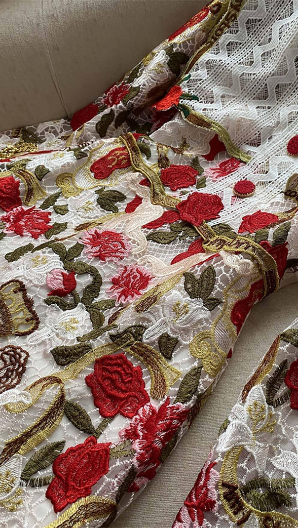 AIIZIE FLOWER EMBROIDERY THREADWORK MINI DRESS IN RED - product image