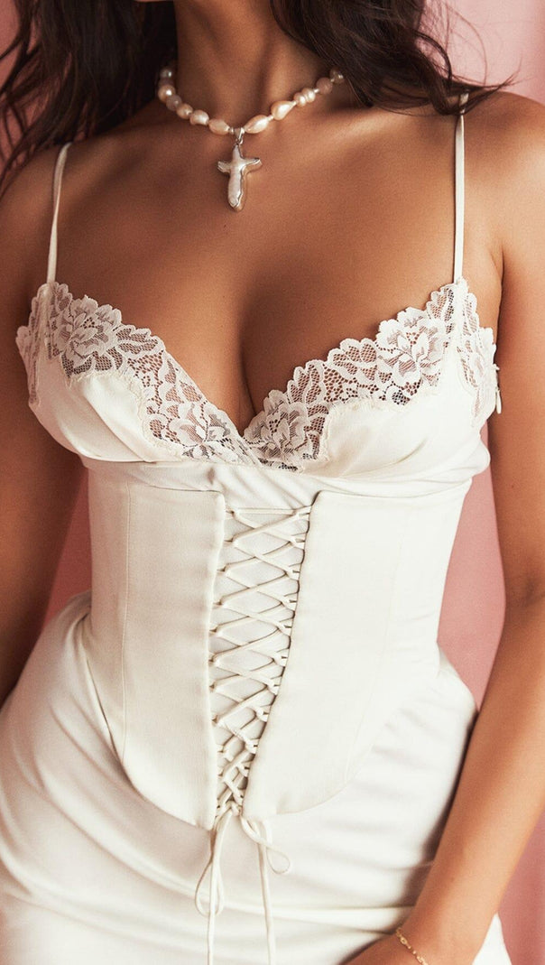 AIIZIE IVORY SATIN SLIP DRESS - product image