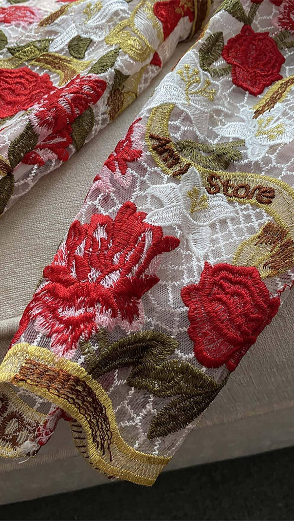 AIIZIE FLOWER EMBROIDERY THREADWORK MINI DRESS IN RED - product image