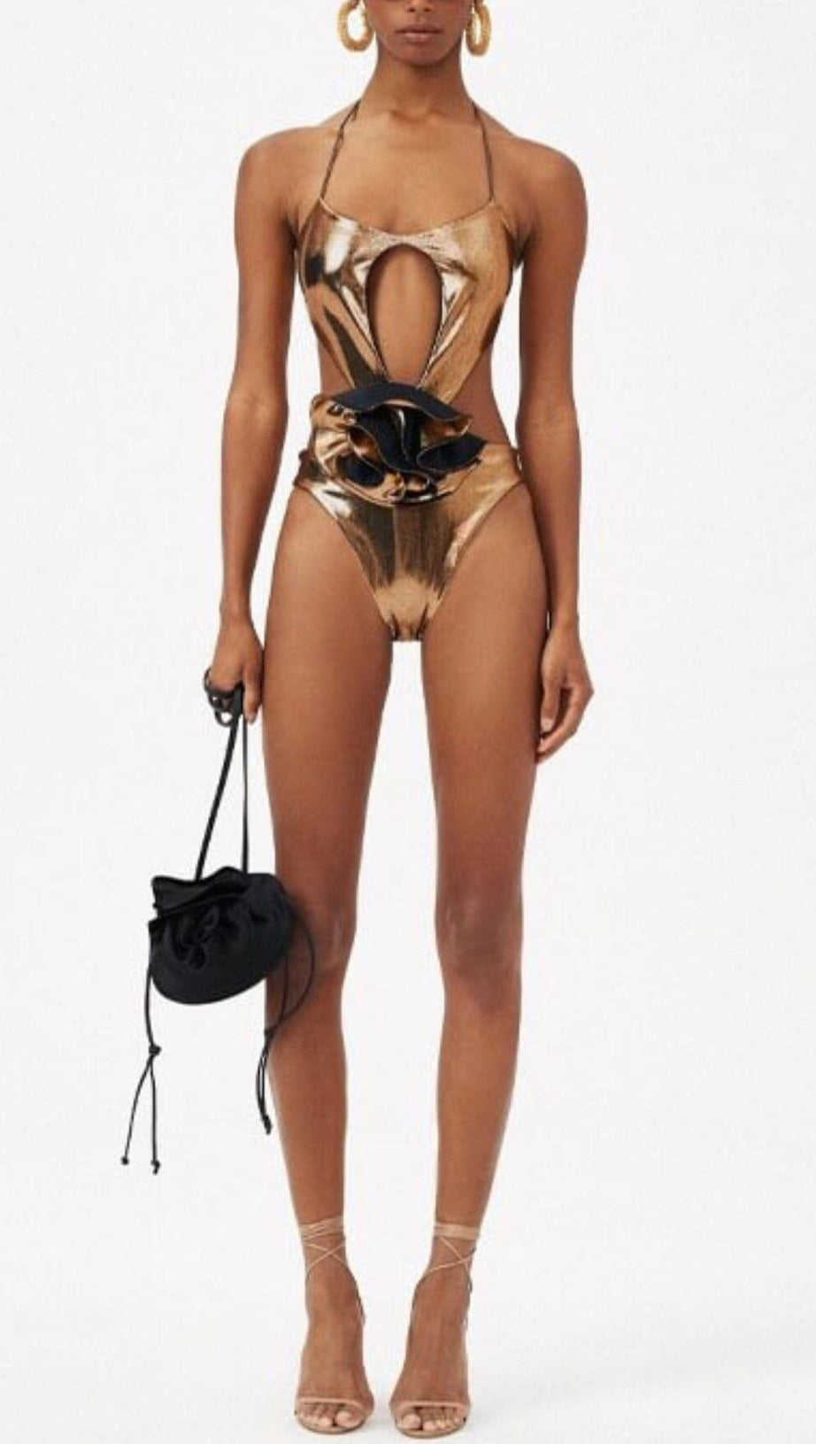 HALTER CUTOUT FLOWER SWIMSUIT IN GOLD