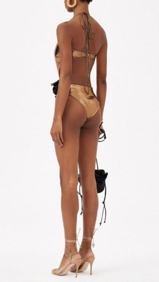 AIIZIE HALTER CUTOUT FLOWER SWIMSUIT IN GOLD - product image