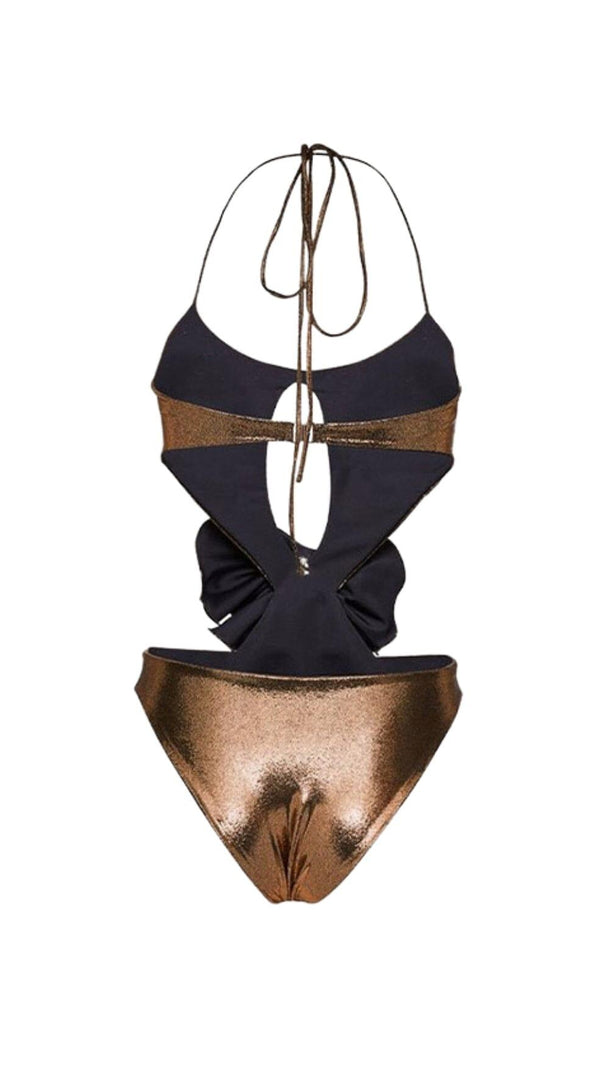 AIIZIE HALTER CUTOUT FLOWER SWIMSUIT IN GOLD - product image