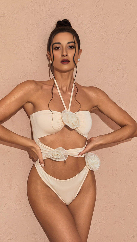 COSTUME DA BAGNO CON DECORAZIONI E TAGLIO A COLLO ALTO